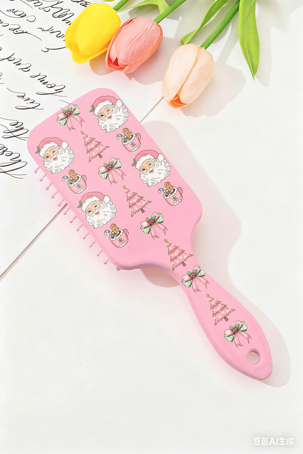 Pink Sweet Santa Christmas Elements Printed Air Cushion Comb