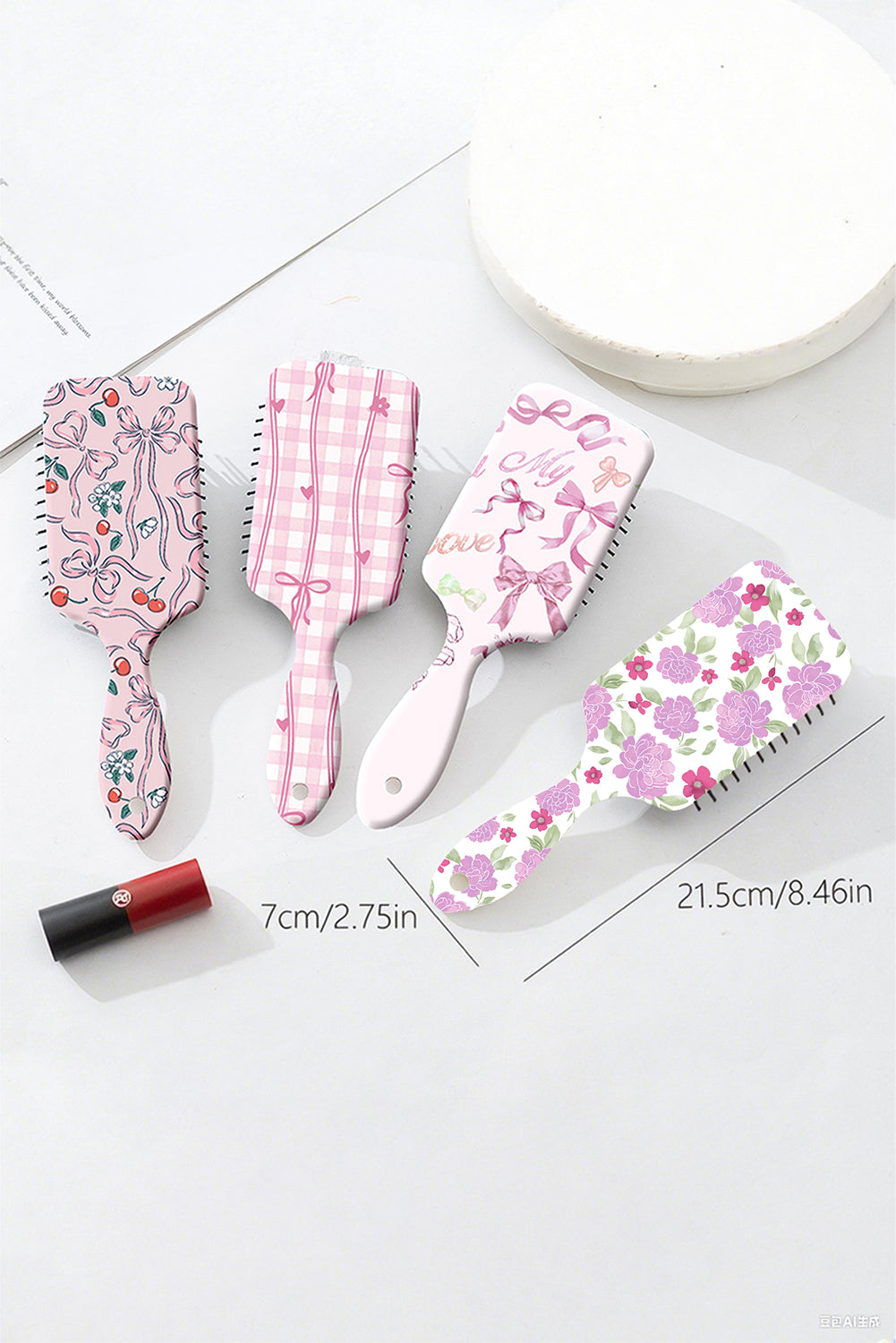 White Peony Flower Print Large Paddle Air Cushion Comb