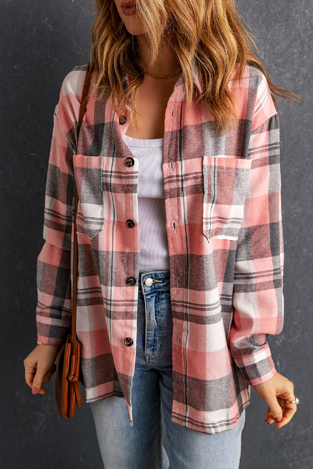 Pink Plaid Button Up Patch Pocket Shirt