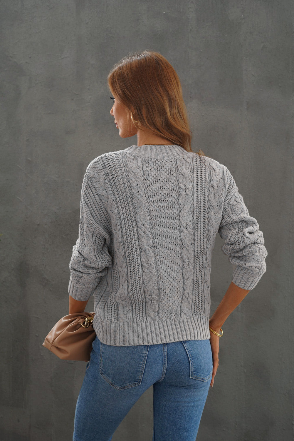 Gray Buttons Weave Knit Cardigan