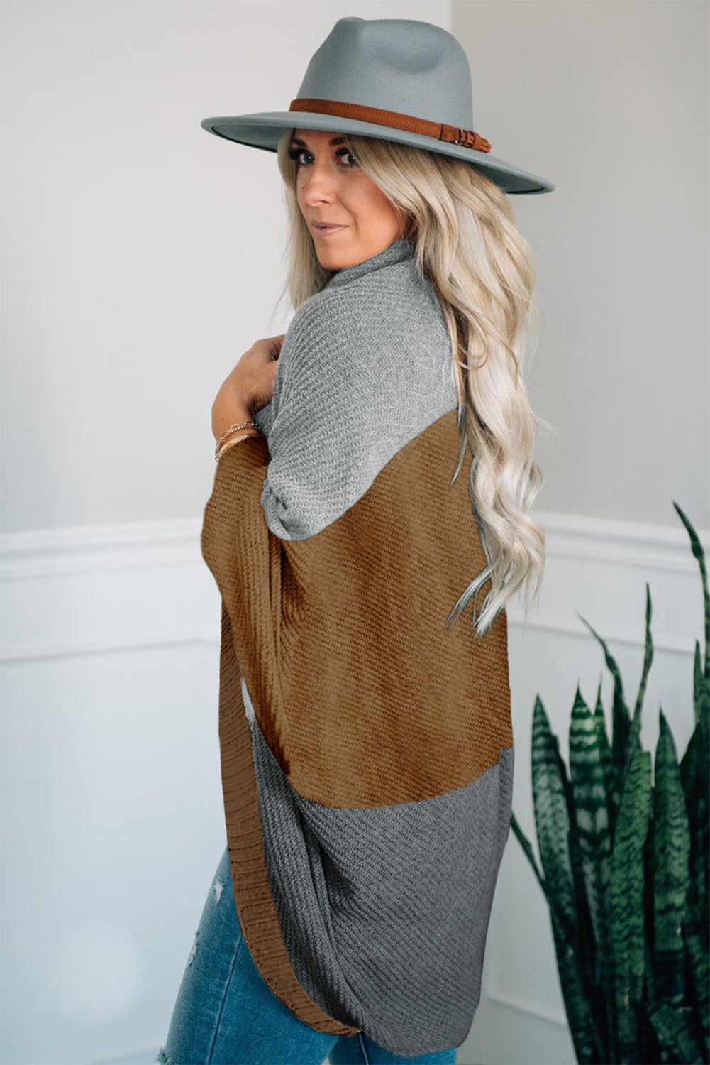 Gray Neutral Colorblock Drapey Cardigan