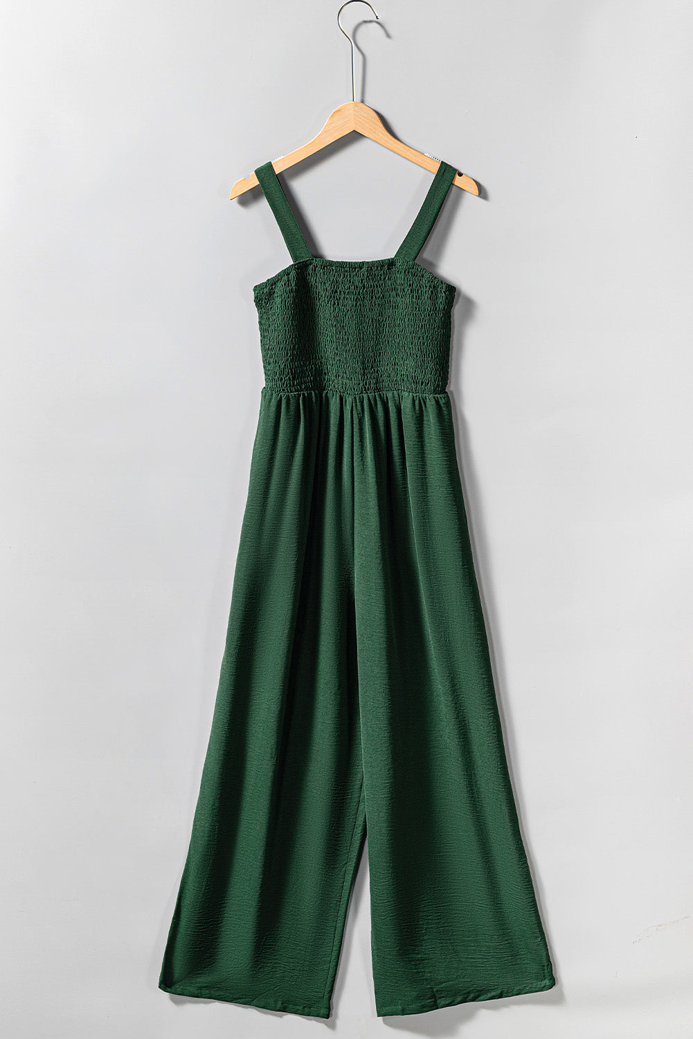 Green Smocked Sleeveless Wide Leg Jumpsuit with Pockets