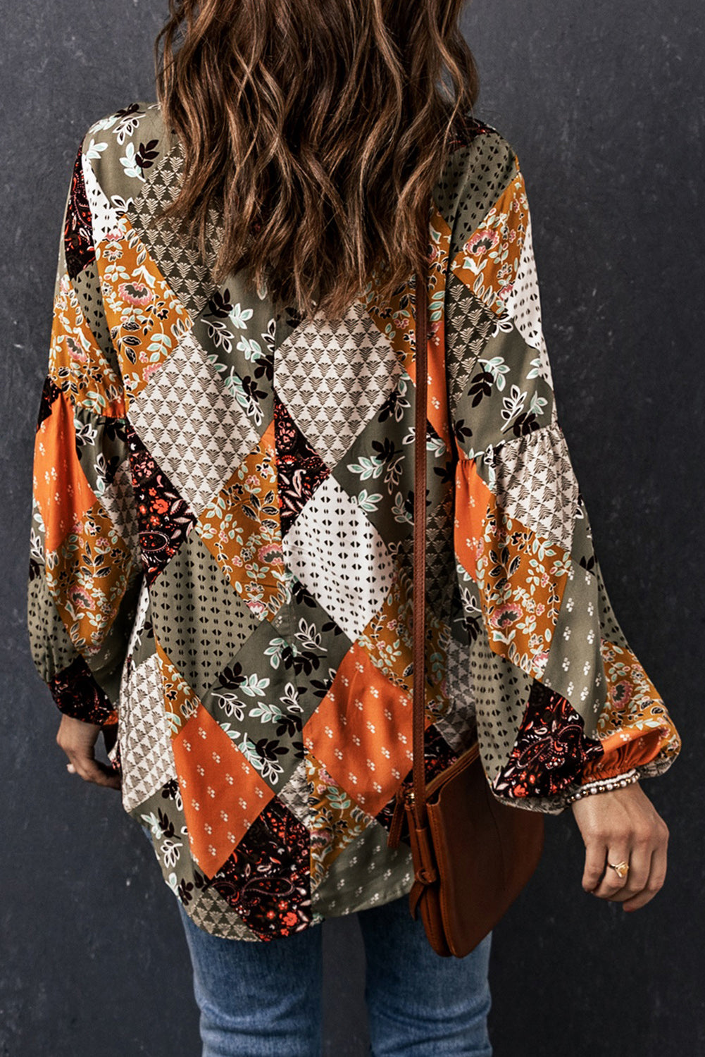 Green Square Neck Mixed Print Blouse