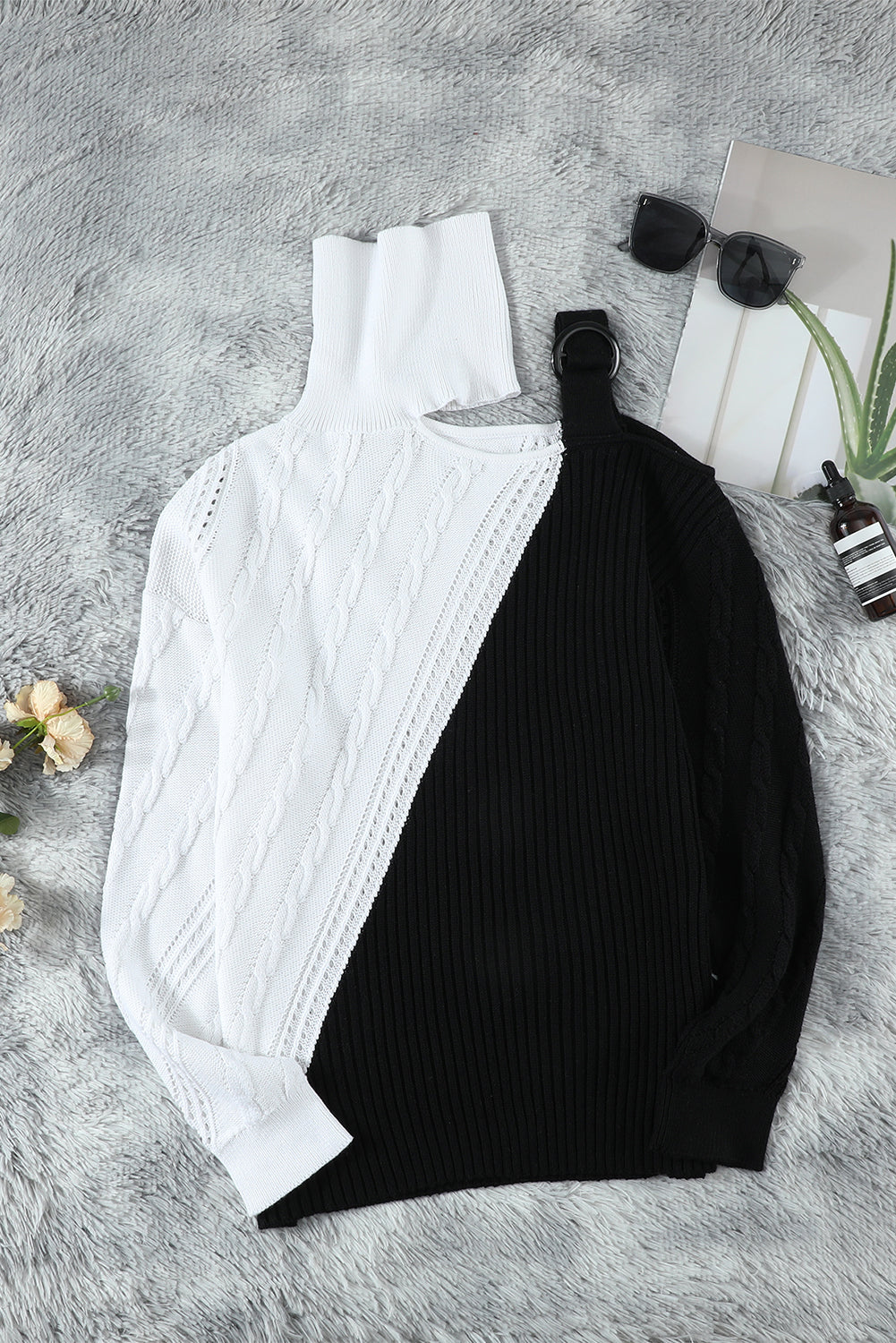 Black Turtleneck Cold Shoulder Sweater