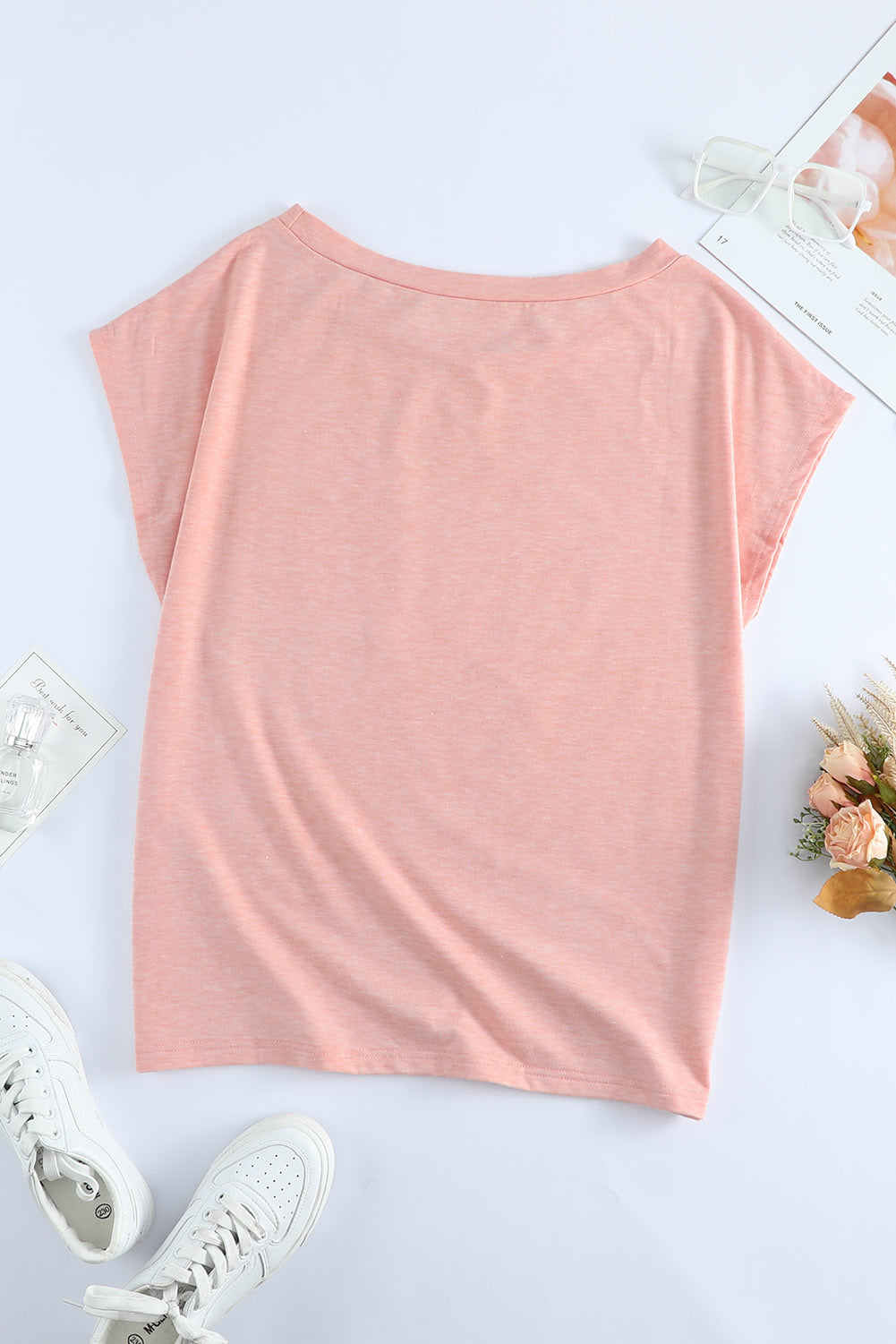 Pink Pocketed Tee with Side Slits