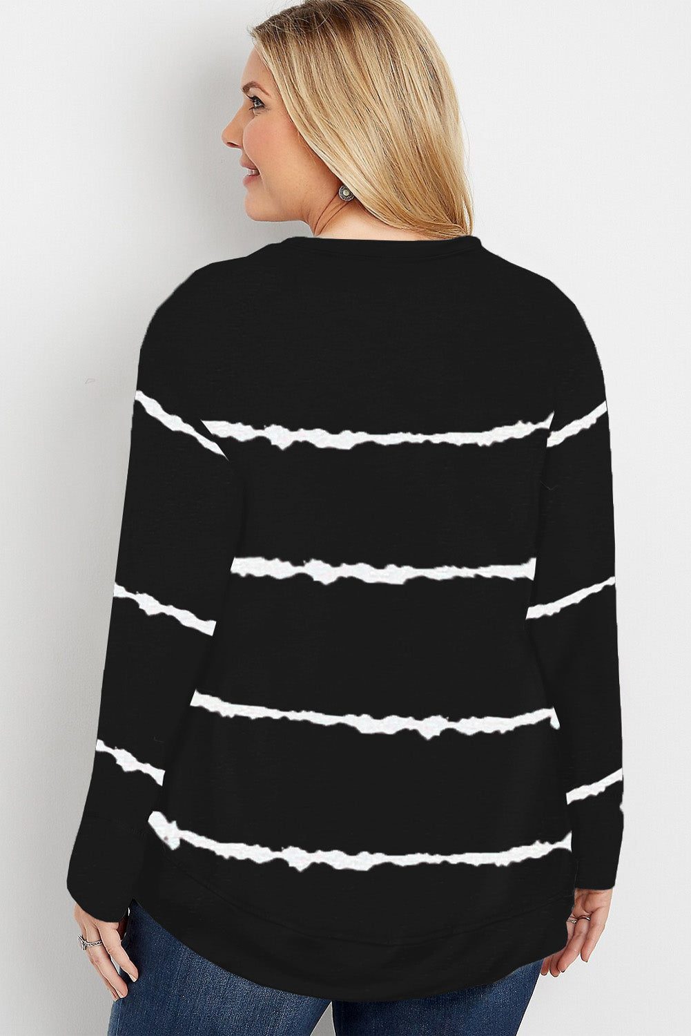 Black Tie-dye Stripes Plus Size Sweatshirt