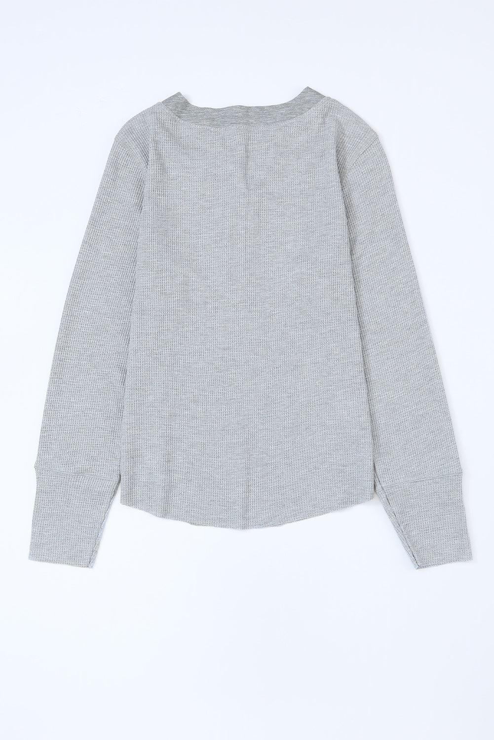 Gray Trimmed Neckline Waffle Knit Henley Top