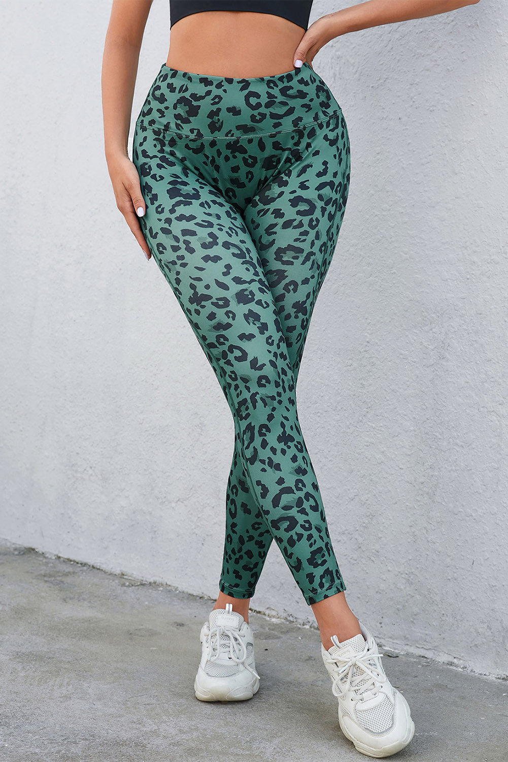 Green Classic Leopard Print Active Leggings