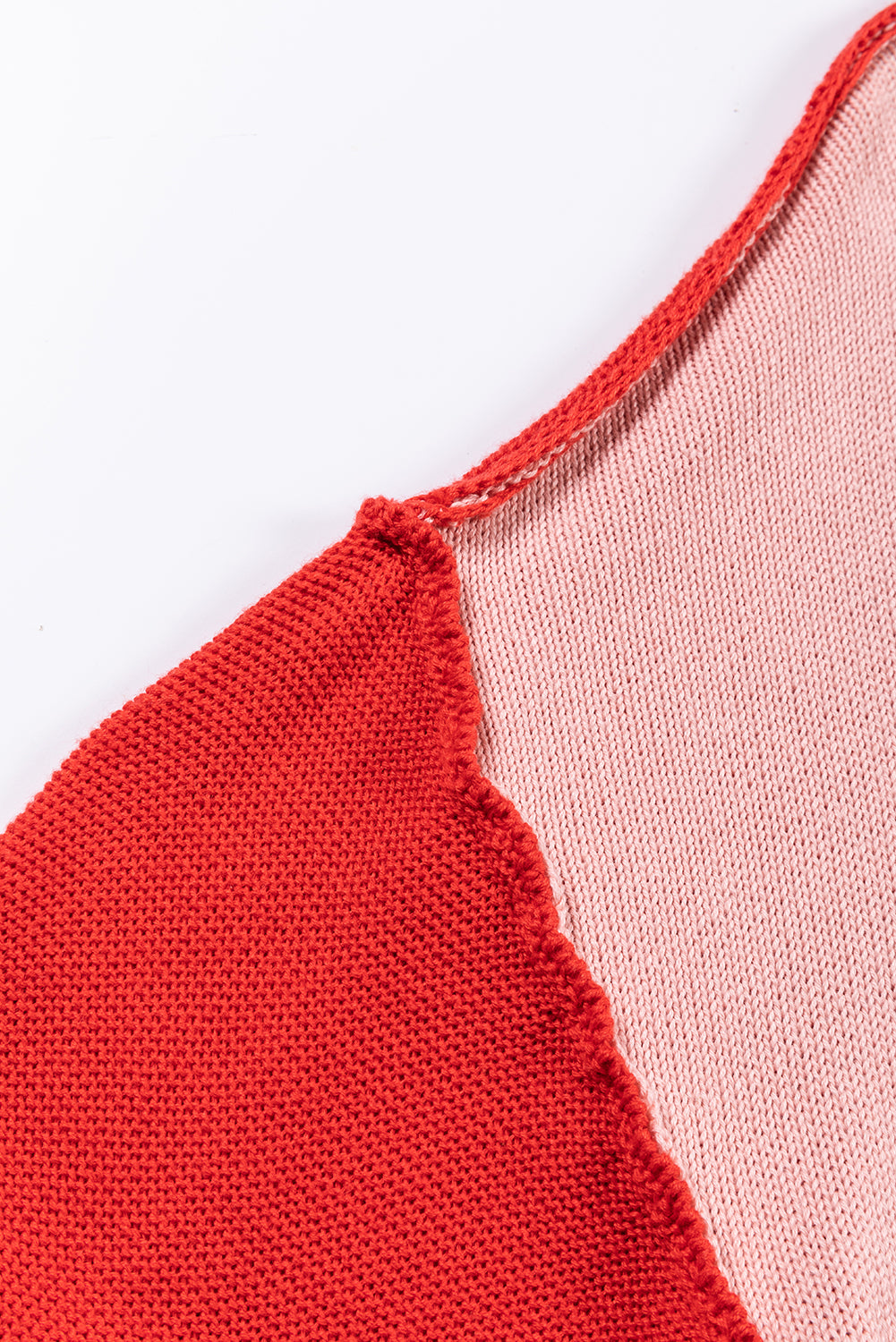 Pink Colorblock Bishop Sleeve Ribbed Trim Sweater