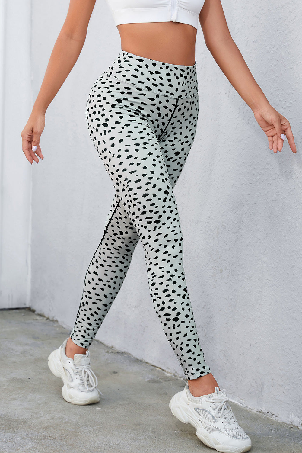 Apricot Dalmatian Spots Printed Stretchy High Waist Leggings