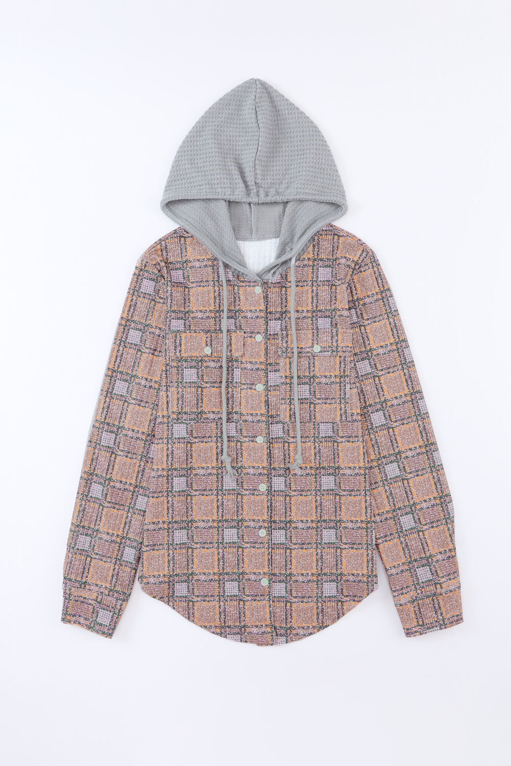 Purple Plaid Contrast Hooded Drawstring Shacket