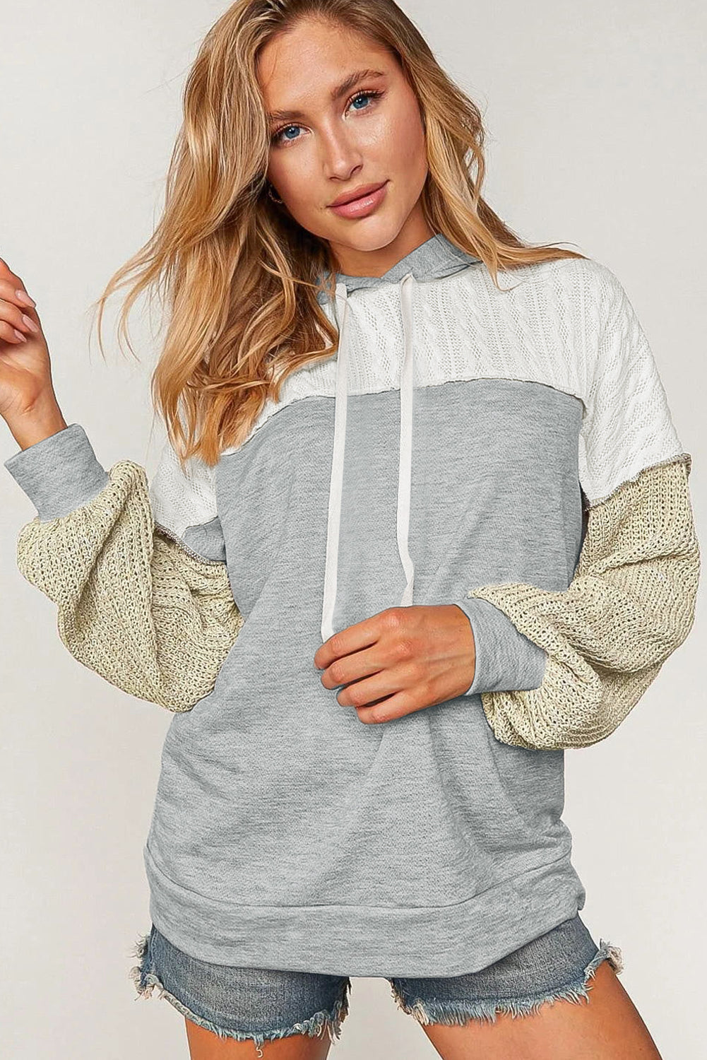 Gray Colorblock Patchwork Pullover Hoodie