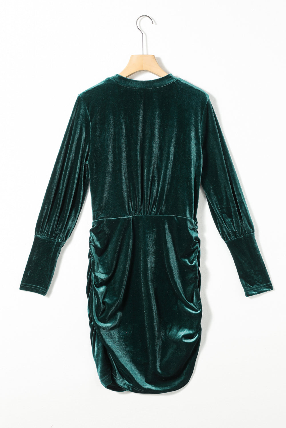 Green Velvet Puff Sleeve Ruched Bodycon Dress