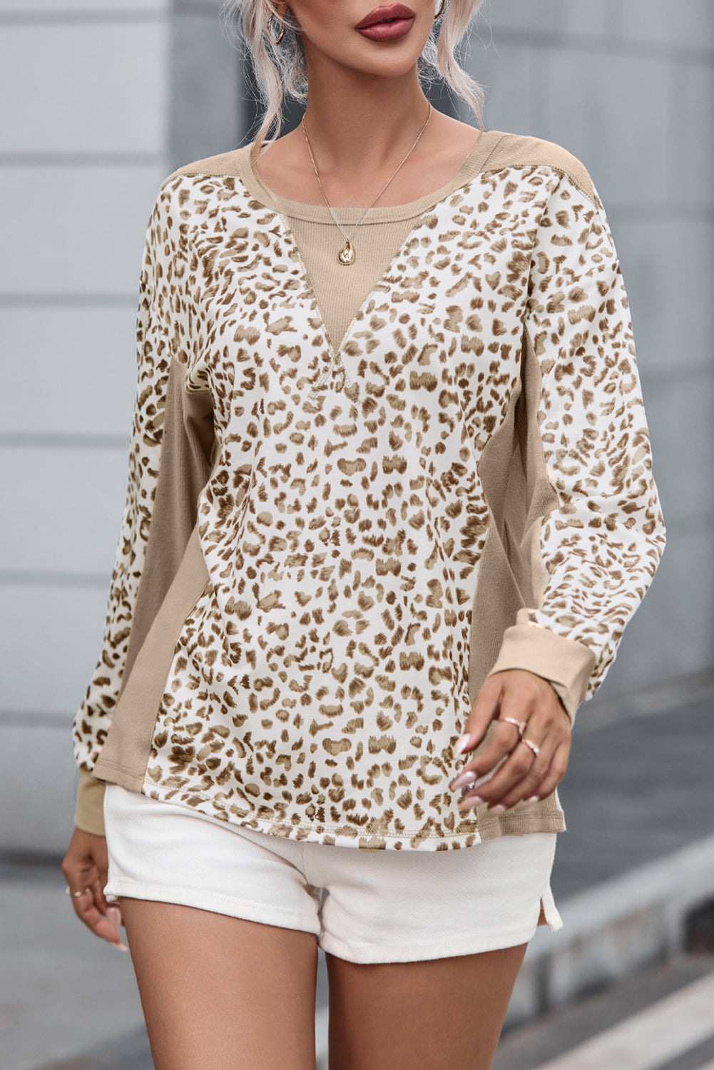 Leopard Print Crew Neck Long Sleeve Top