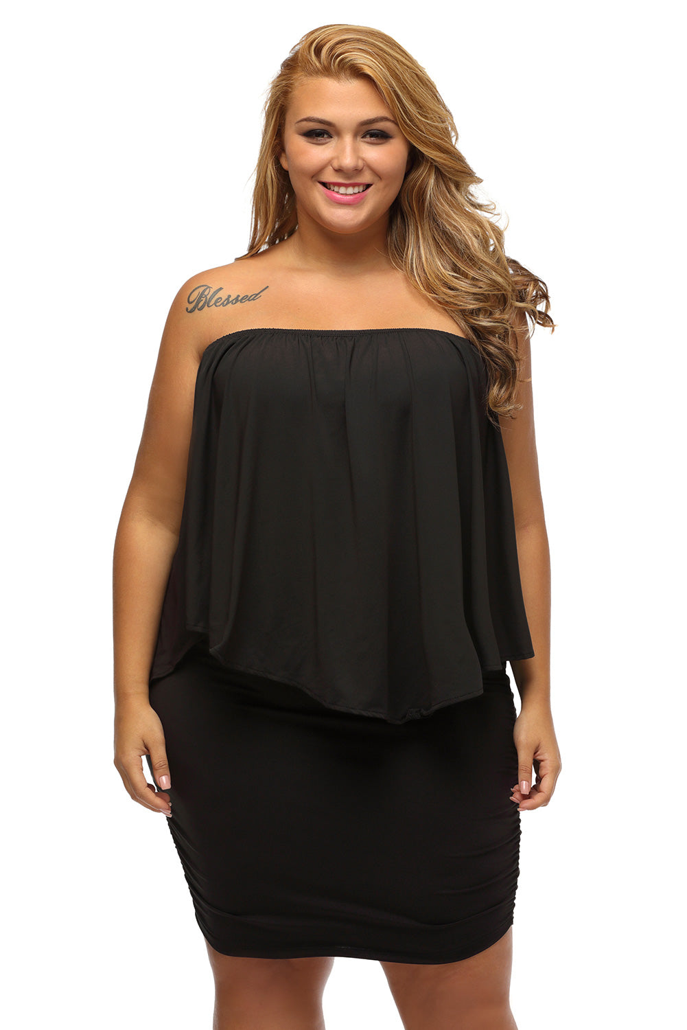 Plus size  Dressing Layered Black Mini Poncho Dress