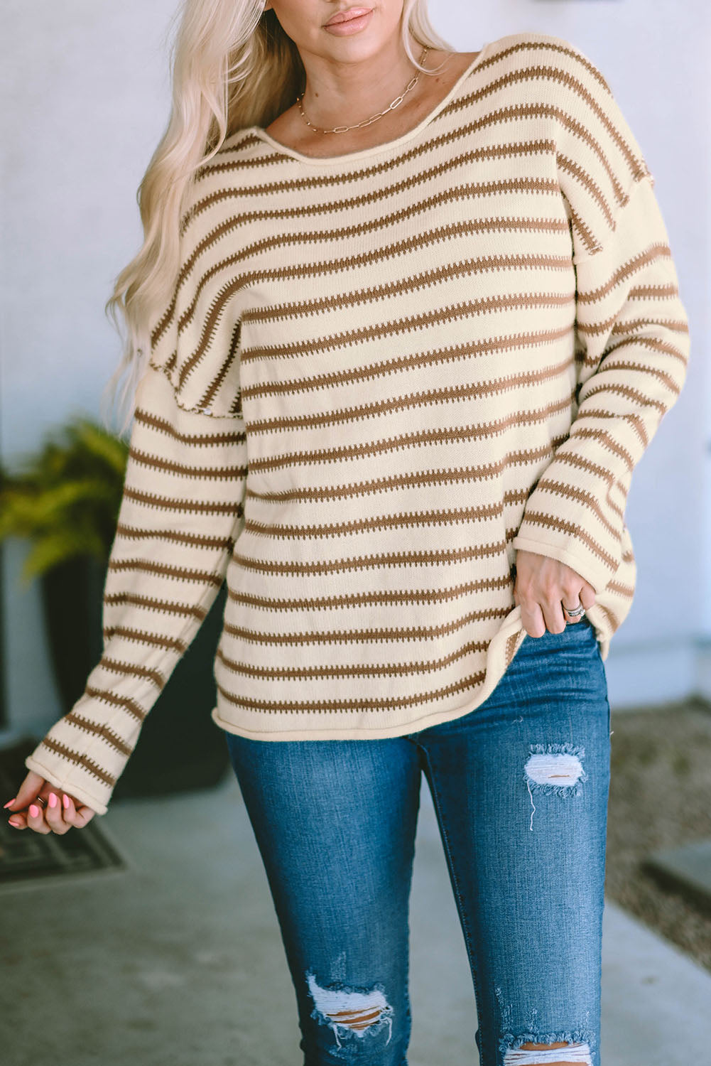 Yellow Striped Drop Shoulder Oversized Sweater