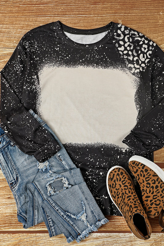 Black Retro Bleached Leopard Spot Pullover