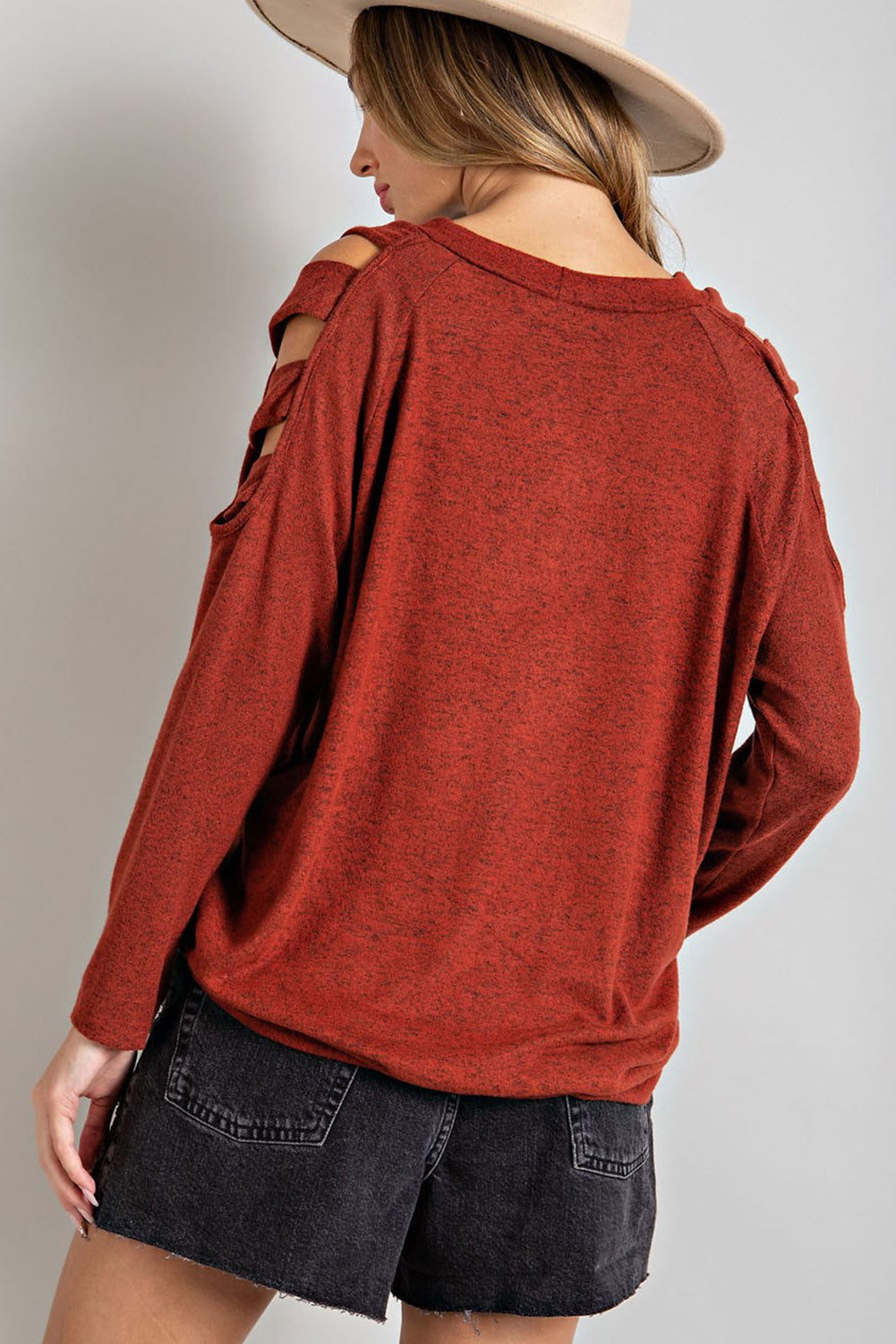 Orange Cutout Cold Shoulder Long Sleeve Top