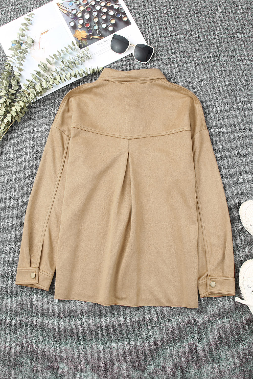 Khaki Snap Button Up Suede Jacket