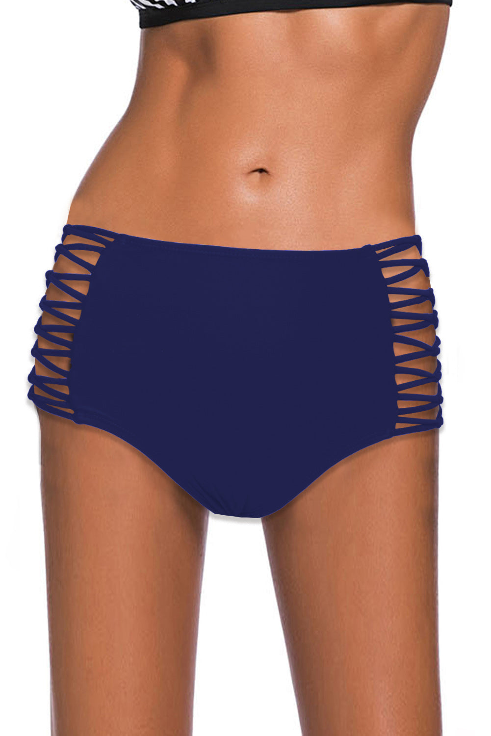 Blue Hollow-out Sides High Waist Swim Bottoms