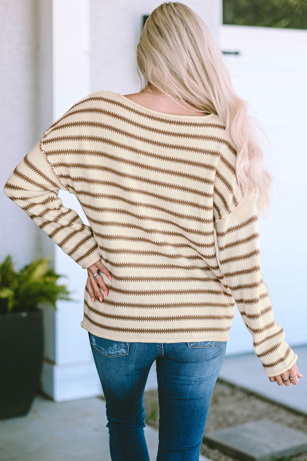 Yellow Striped Drop Shoulder Oversized Sweater