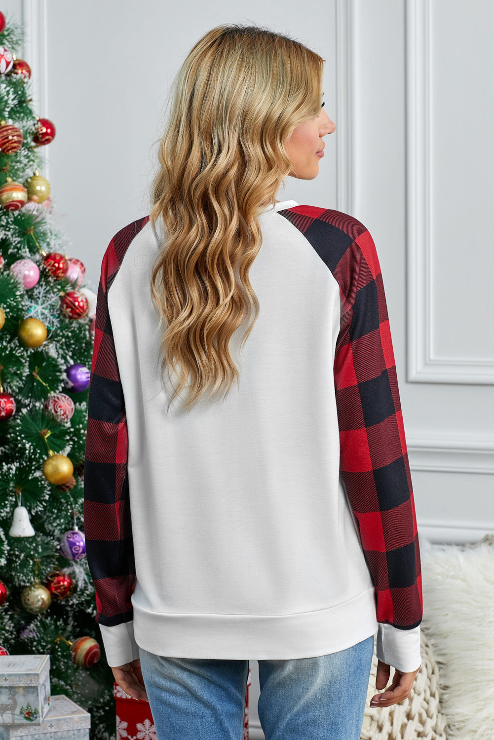 White Buffalo Plaid Long Sleeve Sweatshirt