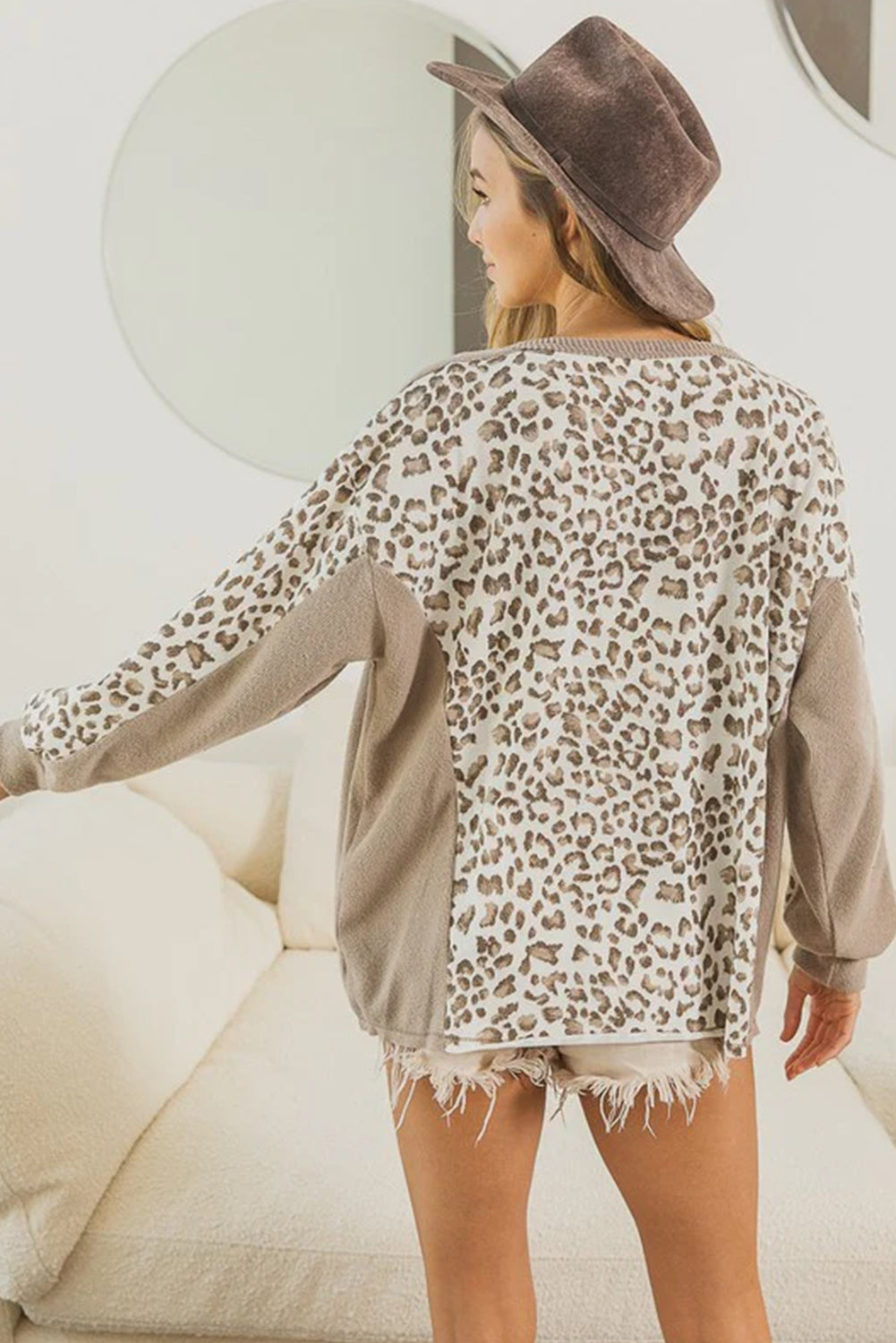 Leopard Print Crew Neck Long Sleeve Top