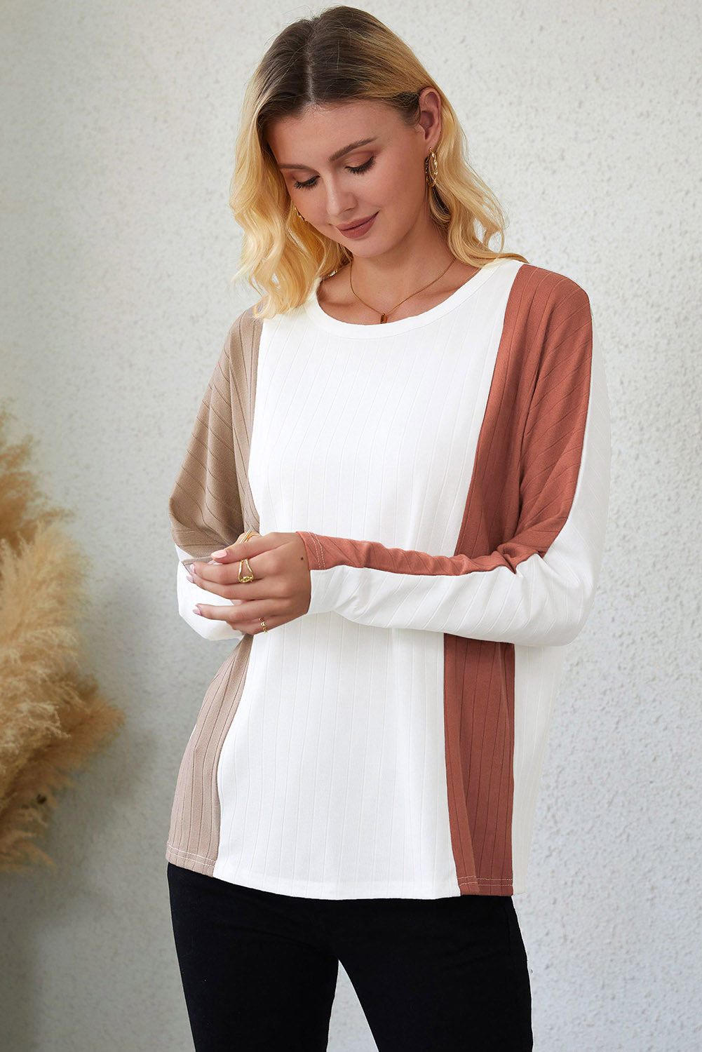 Apricot Colorblock Dolman Knit Top