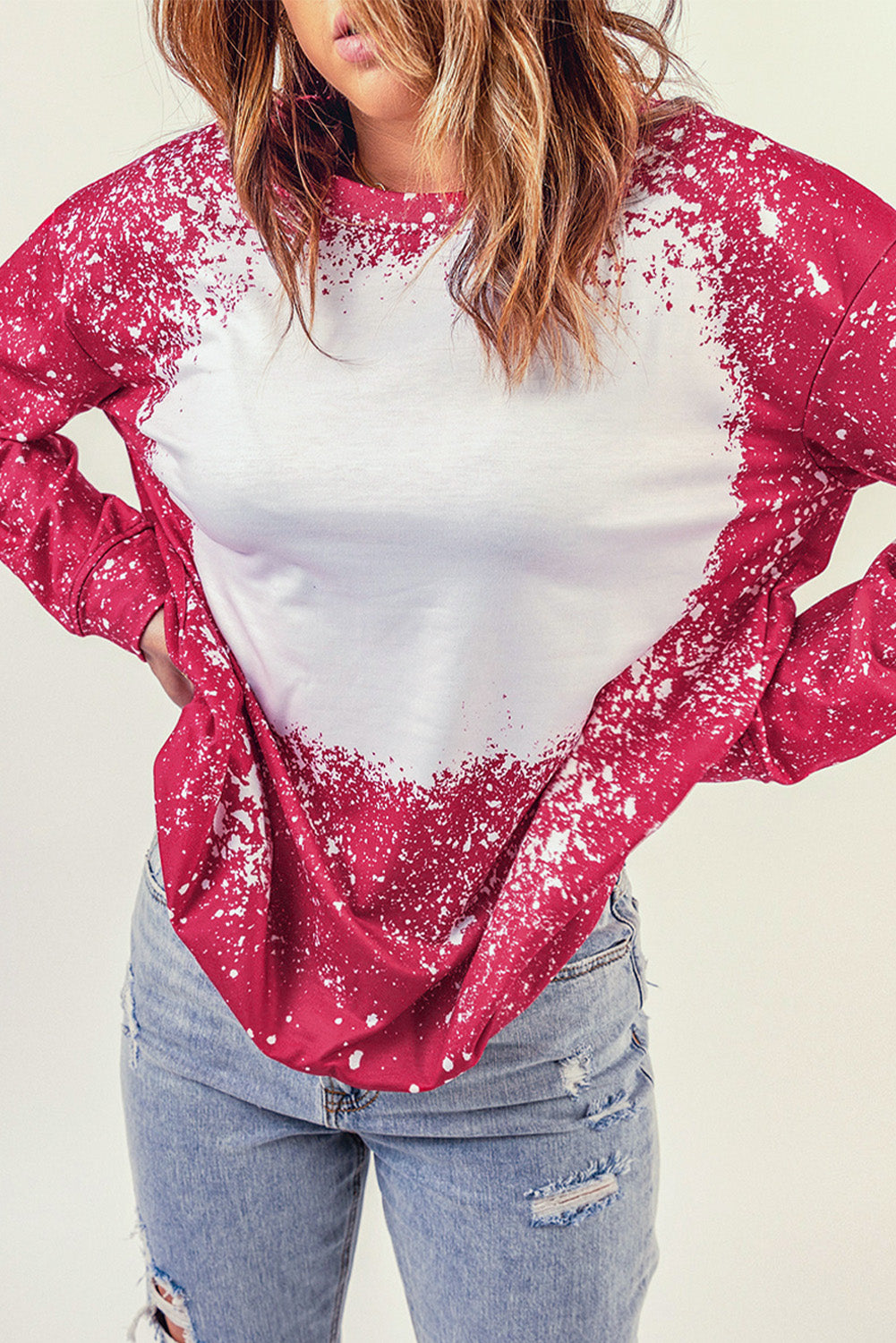 Fiery Red Tie-dyed Crew Neck Pullover Sweatshirt