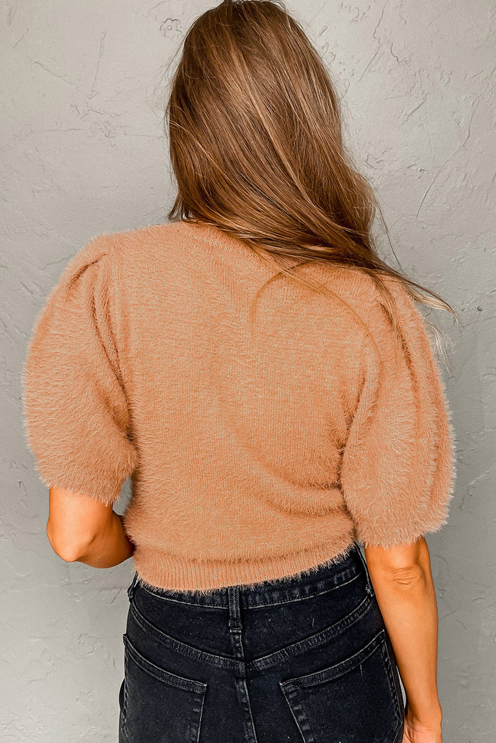 Fuzzy short sleeve outlet sweater