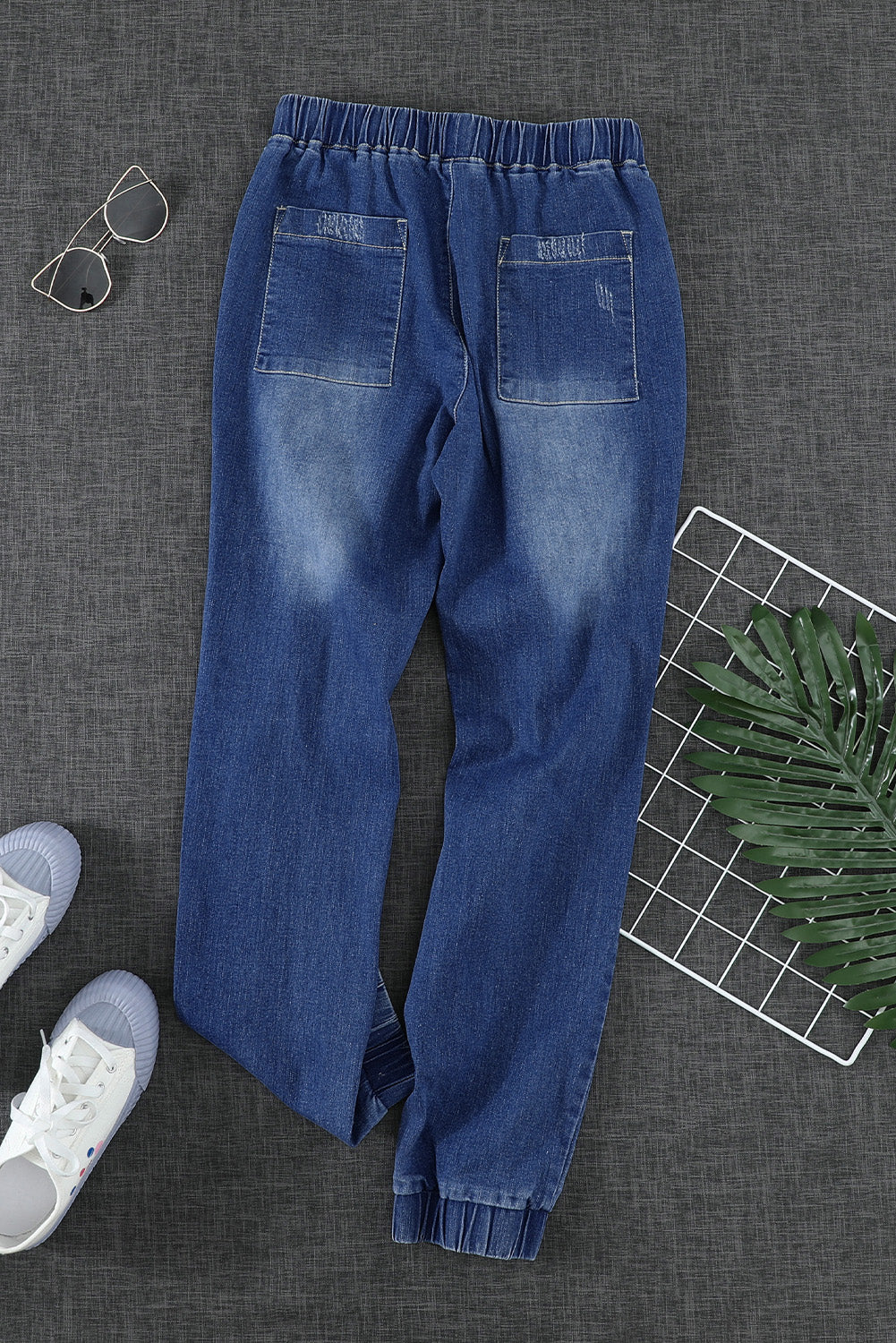 Blue Pocketed Distressed Denim Joggers