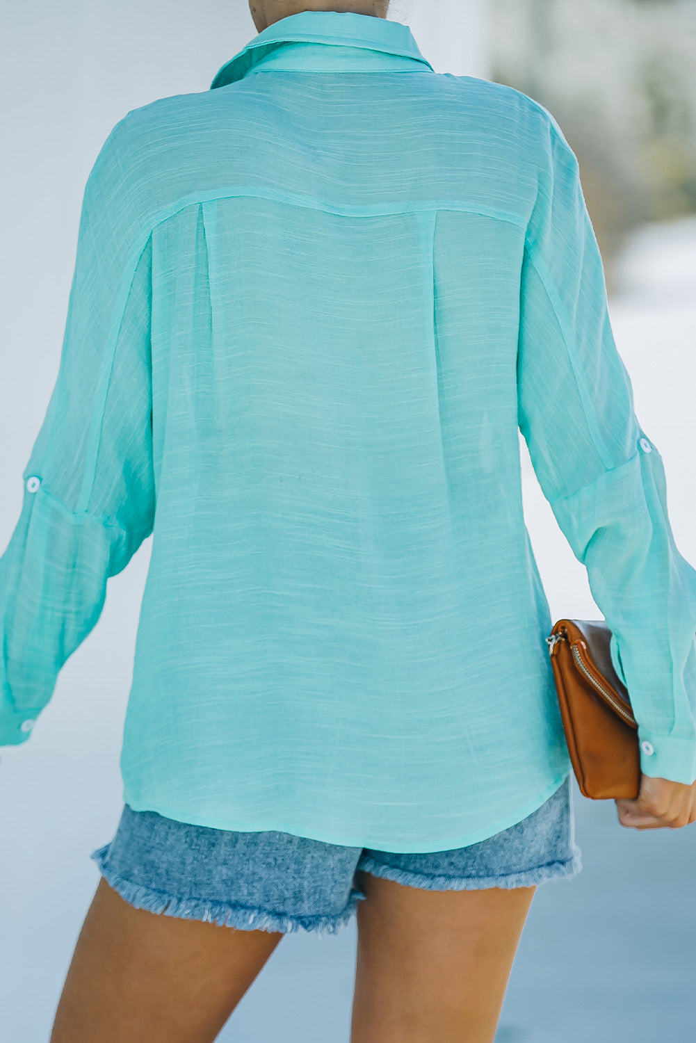 Green Loose Long Sleeve Buttoned Shirt with Pocket
