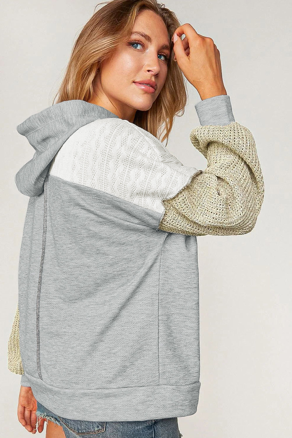 Gray Colorblock Patchwork Pullover Hoodie