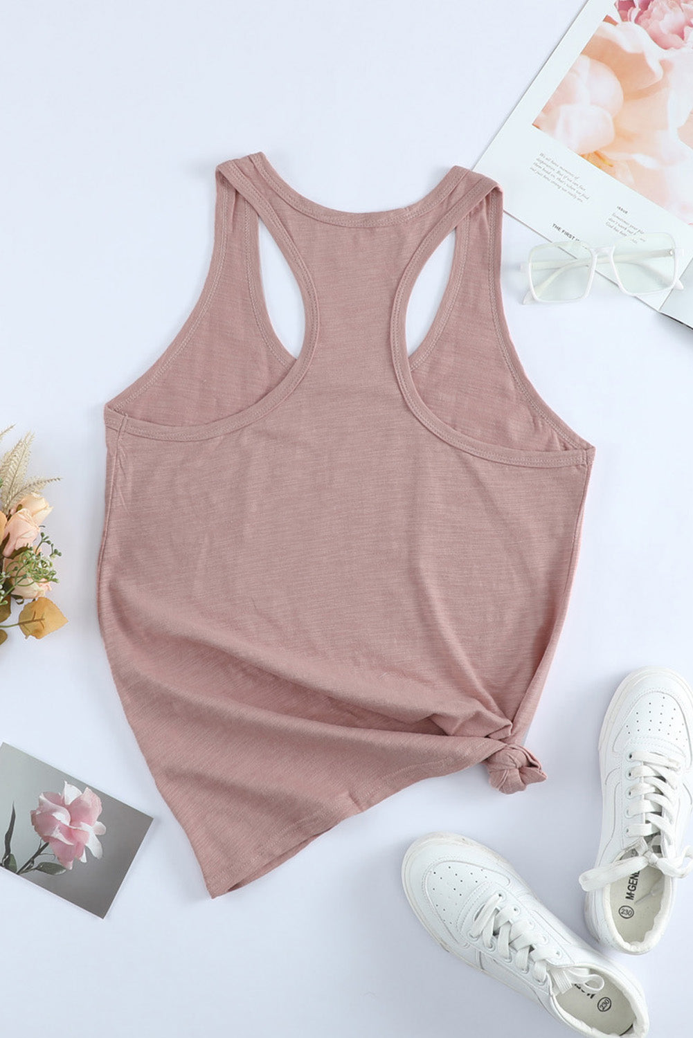 Pink Scoop Neck Basic Solid Tank Top