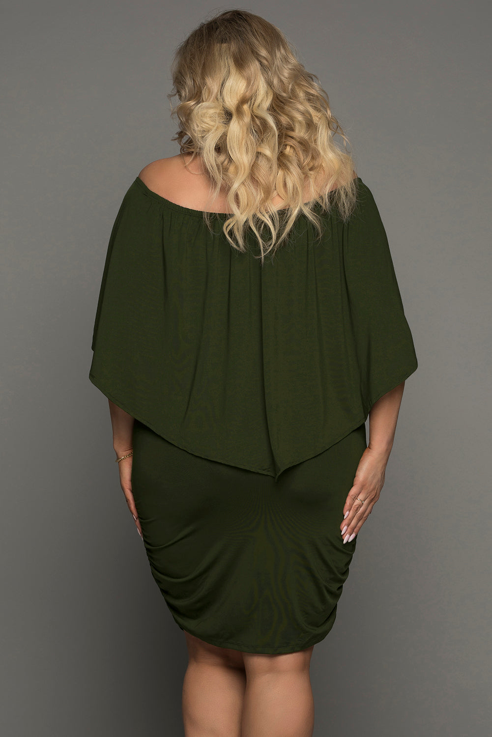 Plus size  Dressing Layered Army Green Mini Poncho Dress