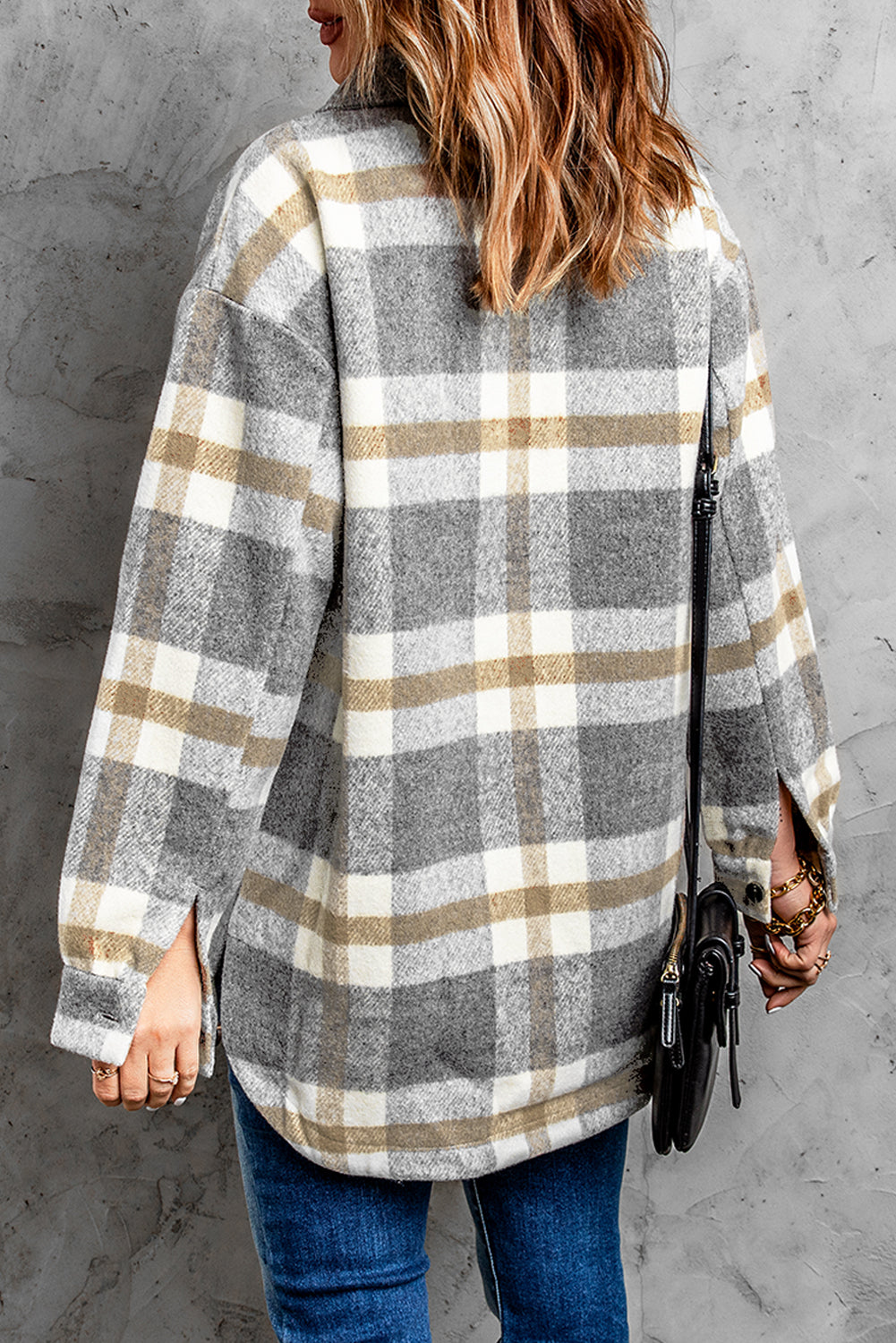 Brown Plaid Print Pocket Women Shacket