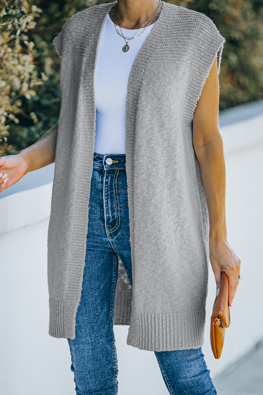 Gray Basic Vest Cardigan Sweater