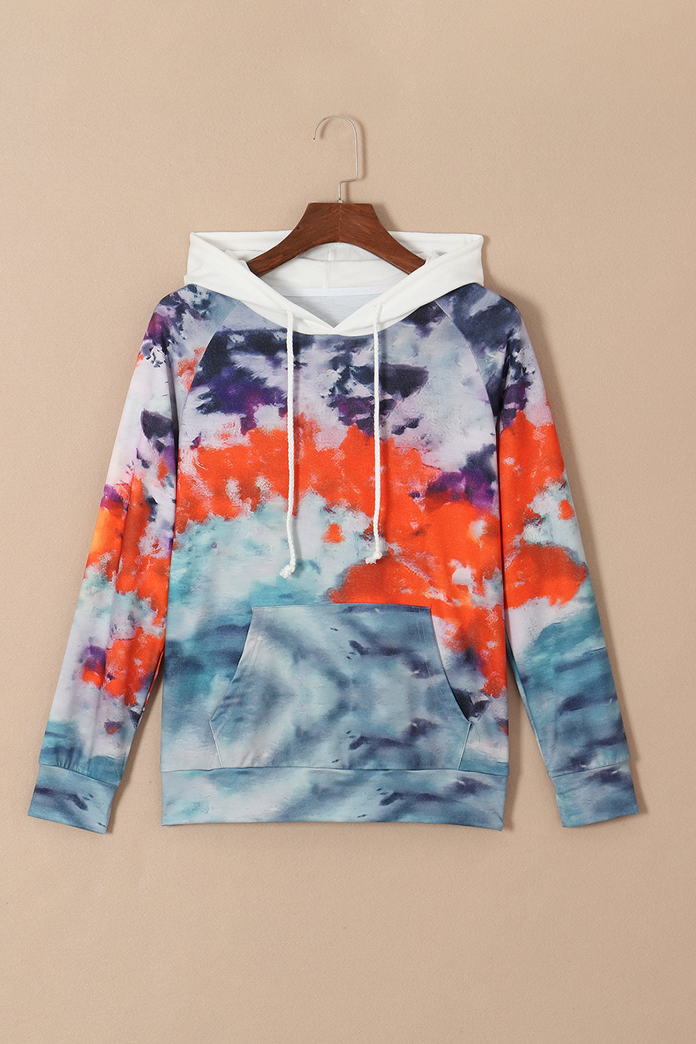 Multicolor Tie Dye Drawstring Kangaroo Pocket Hoodie