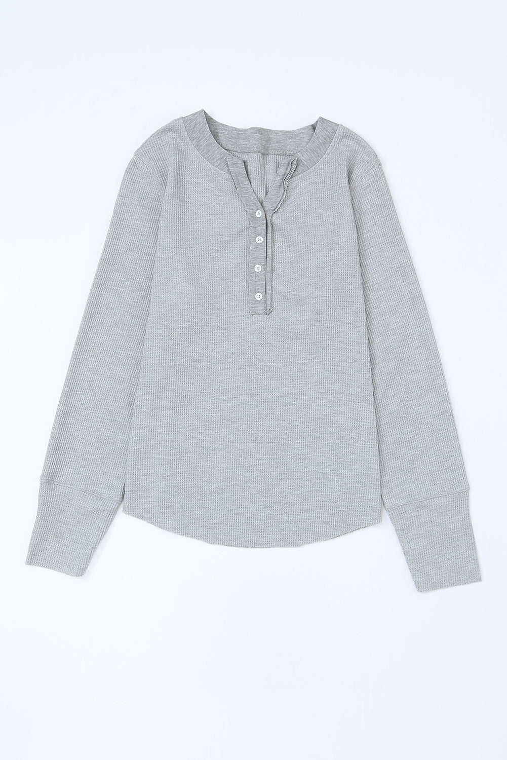 Gray Trimmed Neckline Waffle Knit Henley Top