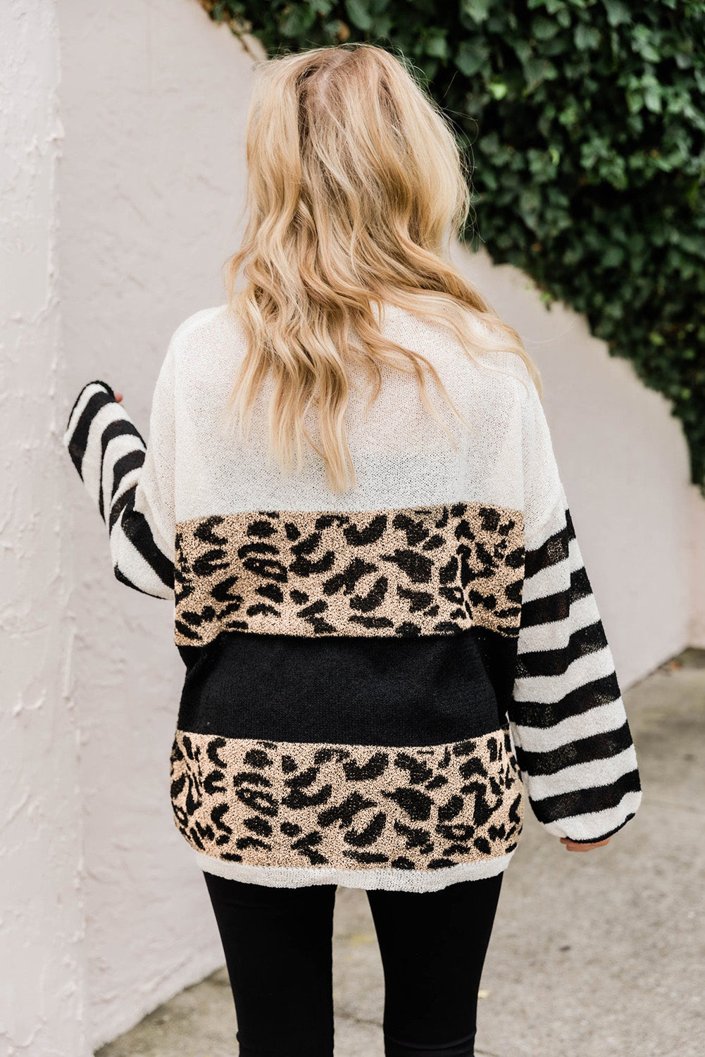 Slouchy Drop-shoulder Leopard Striped Colorblock Sweater