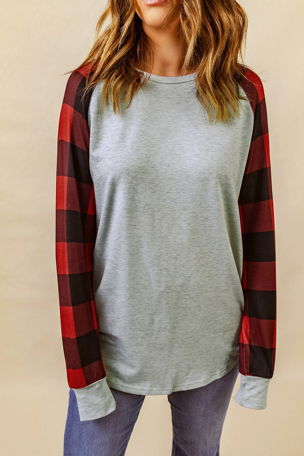 Gray Buffalo Plaid Long Sleeve Sweatshirt