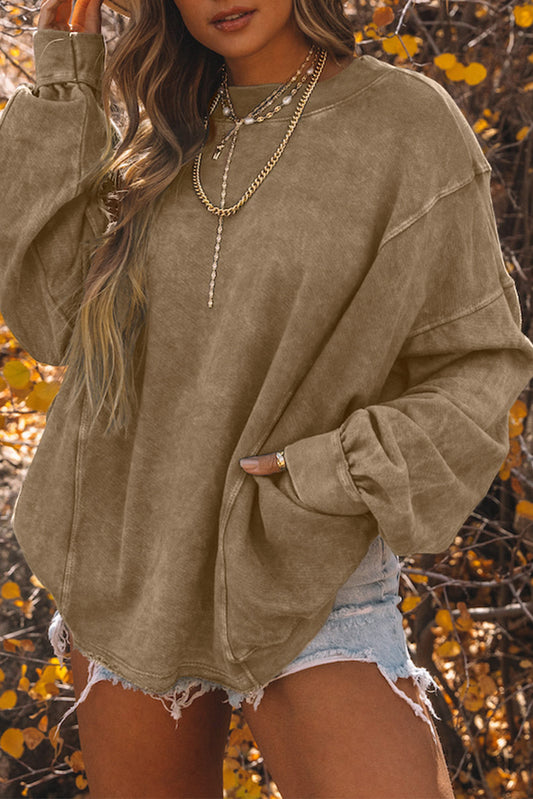 Khaki Exposed Seam Twist Open Back Oversized Sweatshirt