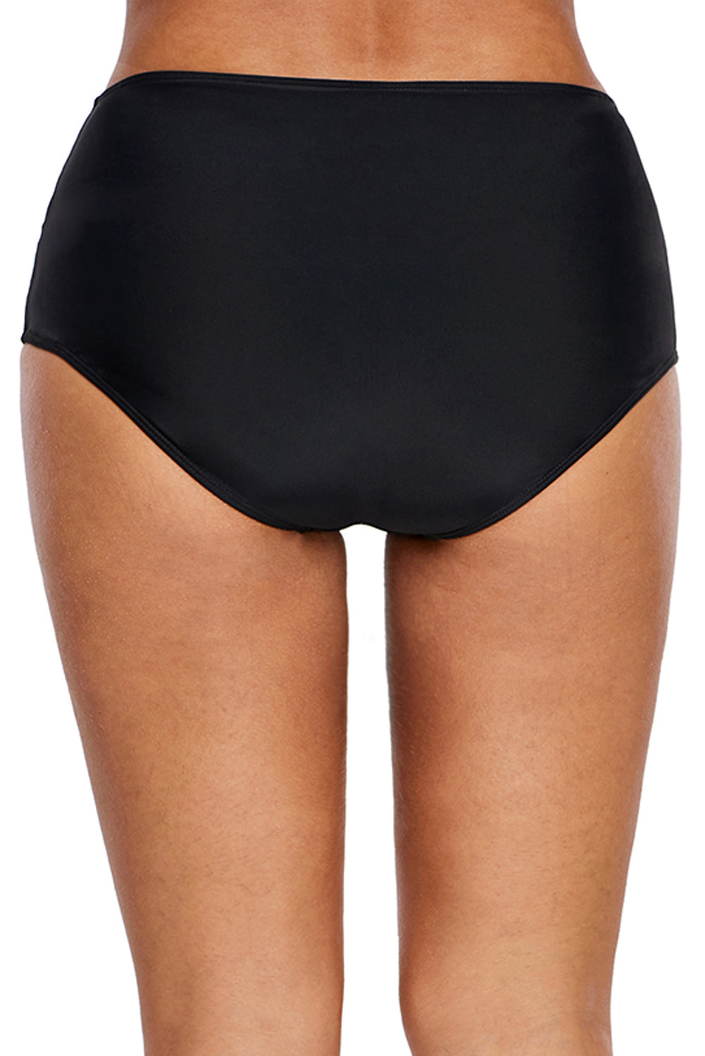 Black Strappy Lace Panel Aside Swim Bottom