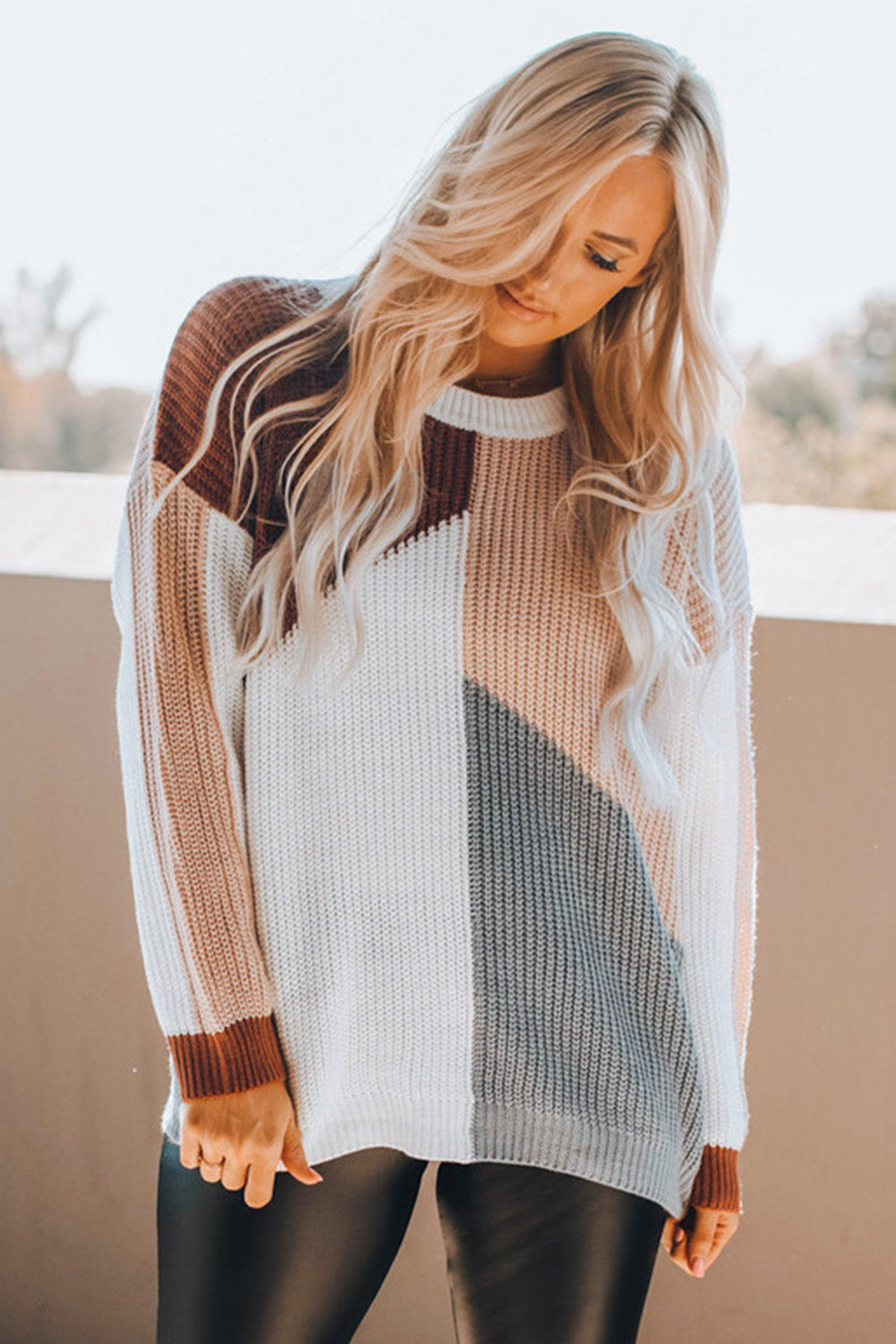 Multicolor Loose Fit Color Block Knit Sweater