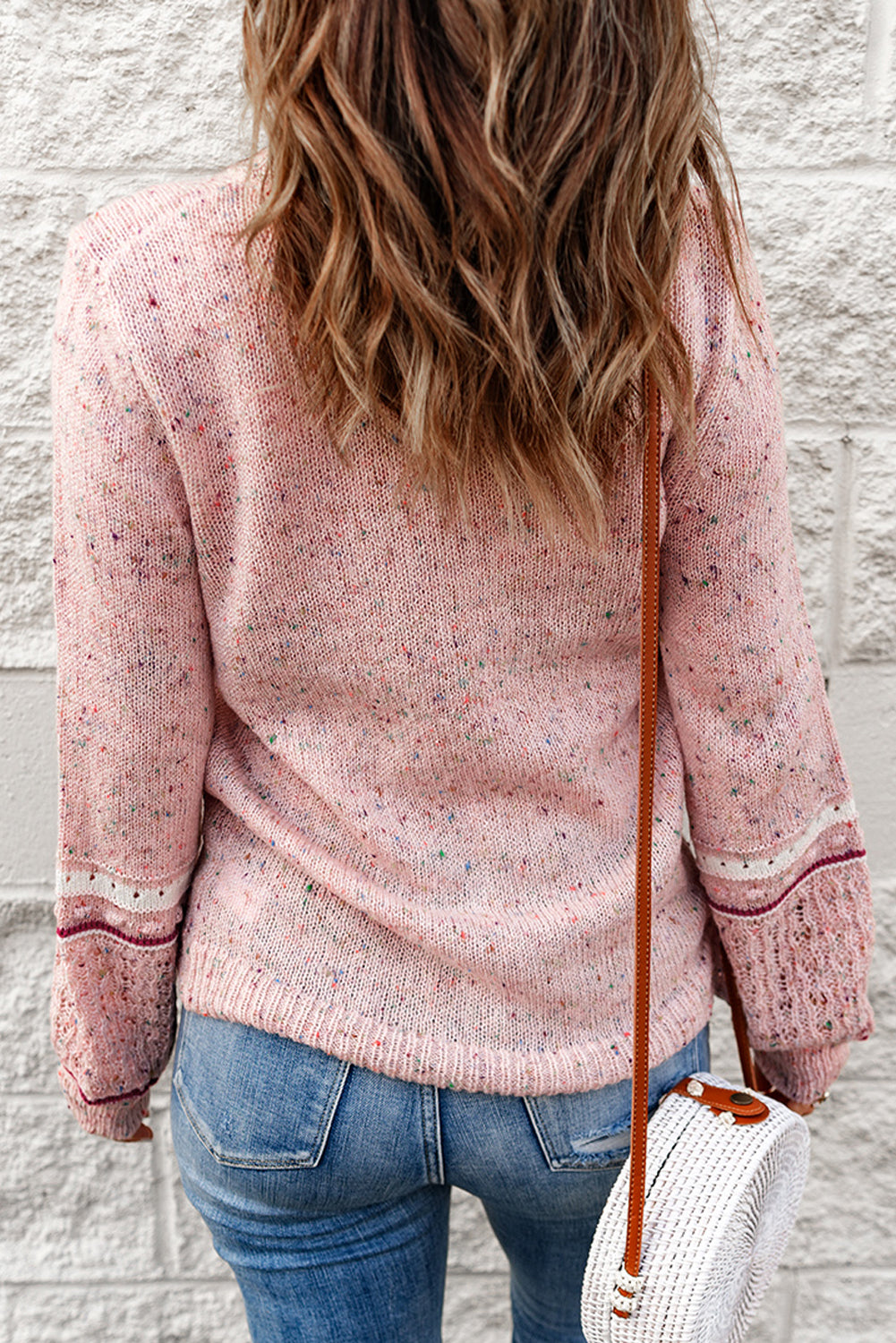 Pink Pilling Detail Patterned Sleeve Sweater