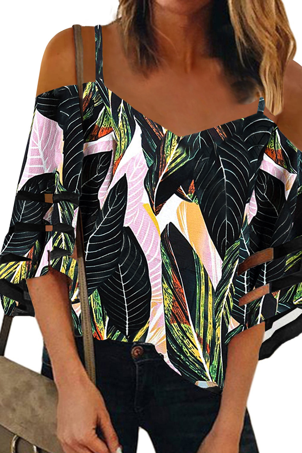 Palm Cold Shoulder Blouse