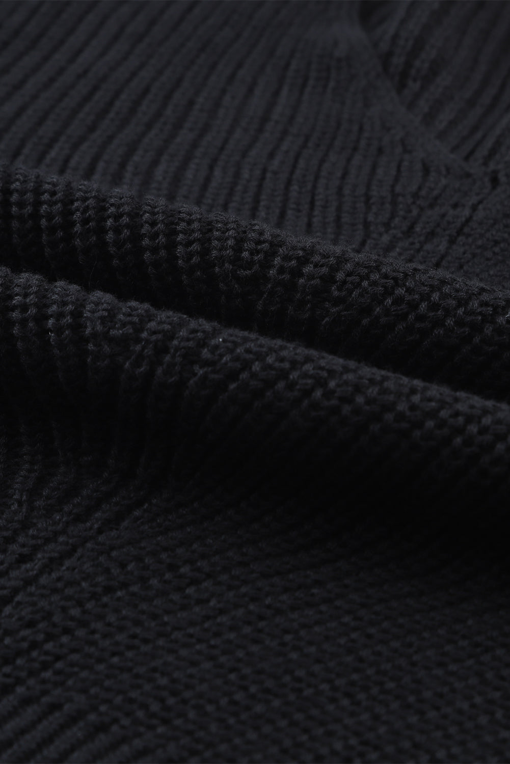 Black Ribbed Knit V Neck Sweater