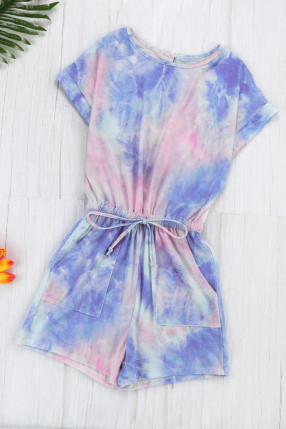 Multicolor Pocketed Tie Dye Knit Romper