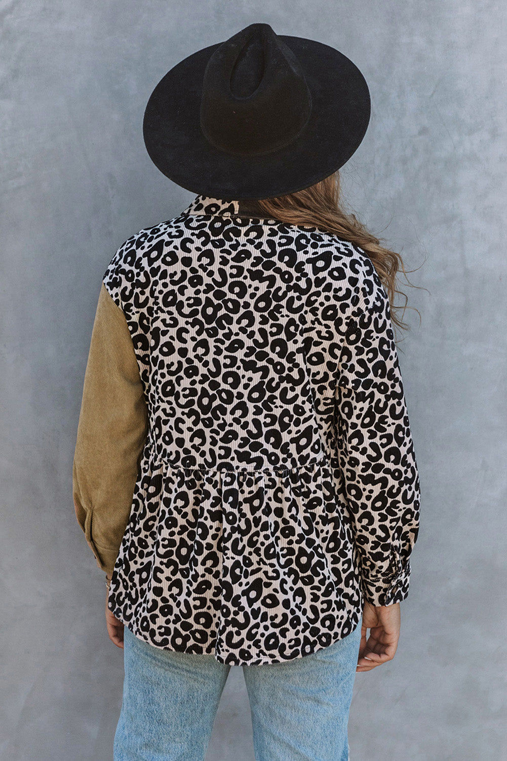 Leopard Colorblock Corduroy Shirt Jacket