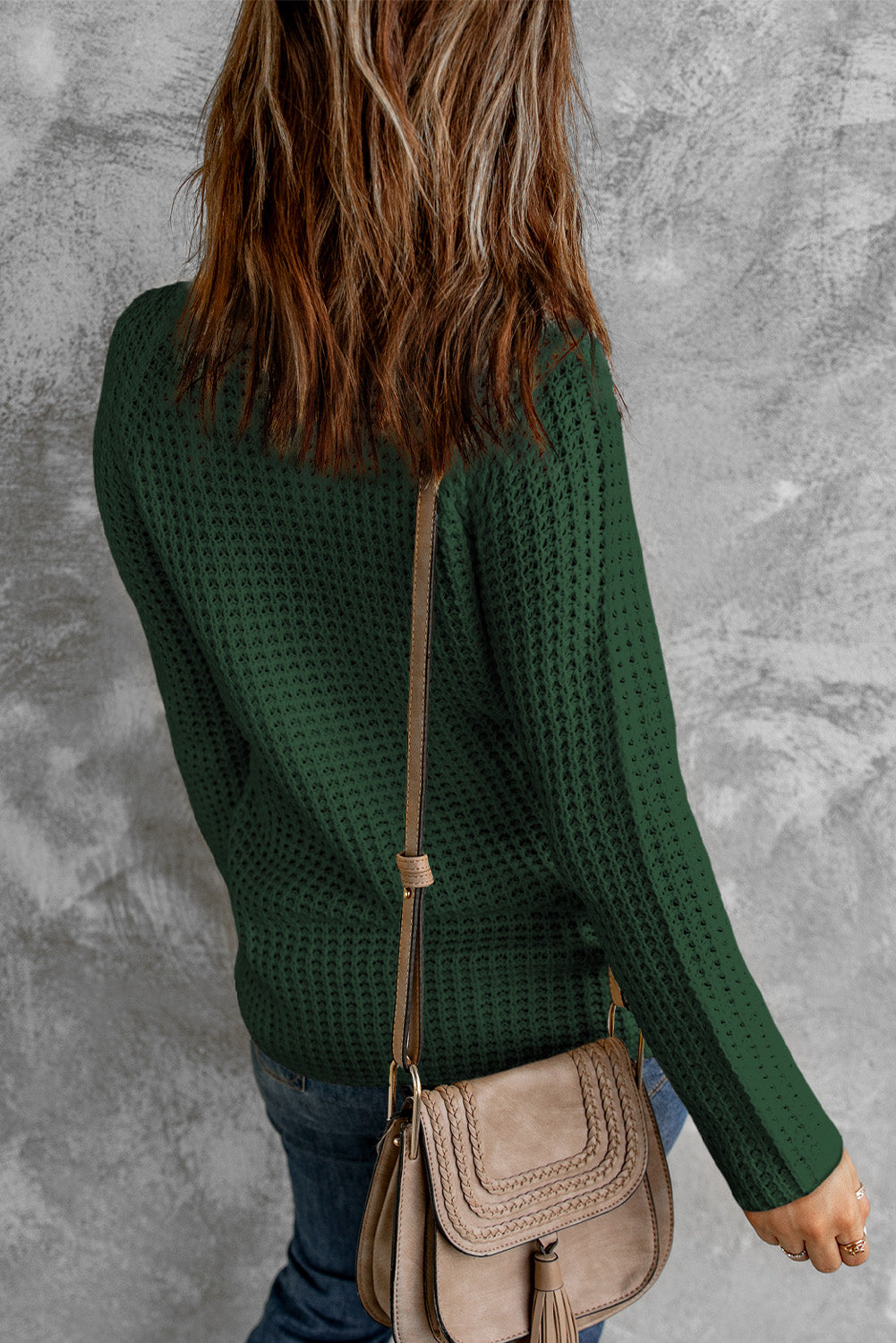 Olive Green Buttoned Wrap Turtleneck Sweater